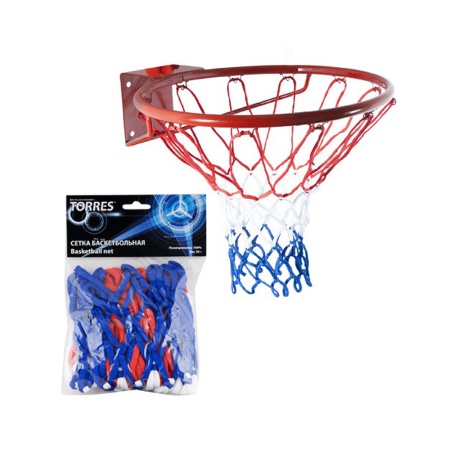 Купить Сетка баскетбольная Torres, нить 4 мм, бело-сине-красная в Уссурийске 